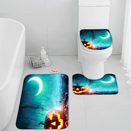 Zifarm Badematte rutschfeste 50x80 cm Halloween Badvorleger-Set 3D Kürbis Horror Mond Mikrofaser Flanell Absorbierend… – Bild 3