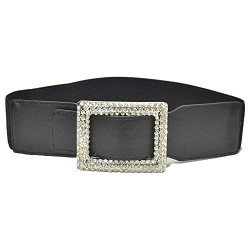 Worry-Free Women's Elastic Stretch Wide Leather Square Buckle Waist Belts for Dress
