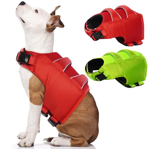 DENTRUN High Visibility Dog Life Jacket, Dog Life Vest for Swimming Boating Puppy Life Preserver Floatation Safety Pool Lake Reflective Float Coat Wetsuit & Rescue Handle for Small Dog, Red DENTRUN High Visibility Dog Life Jacket, Dog Life Vest for Swimming Boating Puppy Life Preserver Floatation Safety Pool Lake Reflective Float Coat Wetsuit & Rescue Handle for Small Dog, Red