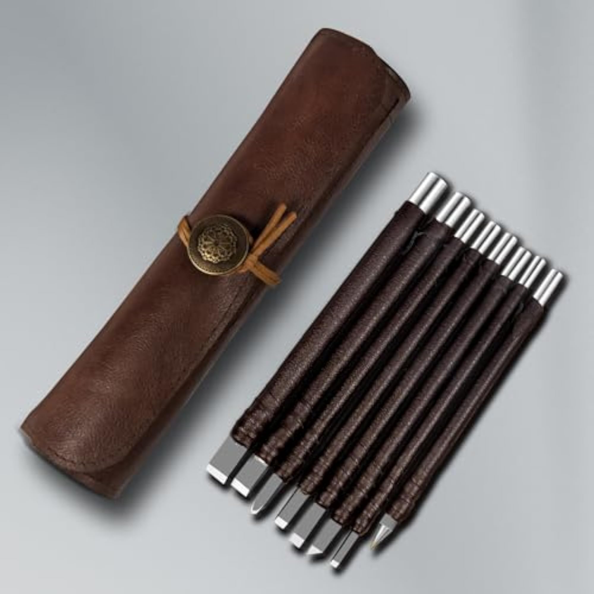 8 Pcs Tungsten Steel Chisel Set with Leather Sheath