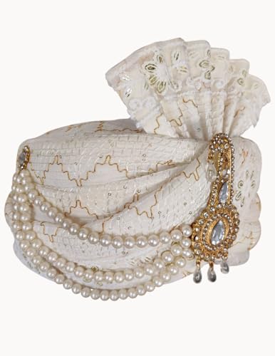 Image of BookMyCostume Dulha & Royal Wedding Turban Collection - Premium Silk, Velvet, Zari Work Safa with Kalgi & Brooch - Traditional Indian Dulha Pagdi /Sehra Perfect for Weddings & Role Plays for Men & Kids