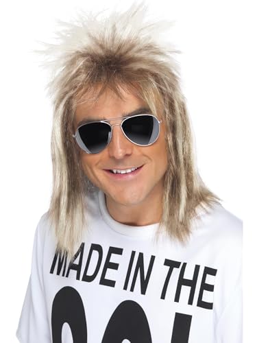 Perruque nuque longue des années 80 accessoire cheveux blonds cendrés pour Halloween