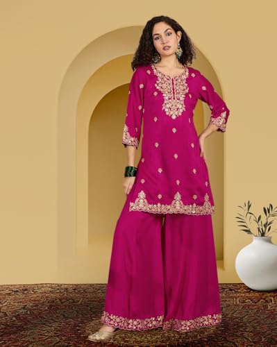Image of Amazon Brand - Tavasya Women Vichitra Silk Zari Sequence Cording Embroidered Kurta Set | Kurta Set | Ethnic Wear