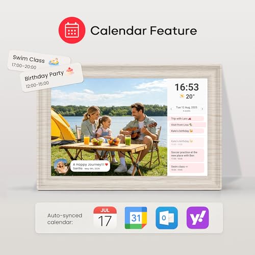 Image of Frameo 10.1 inch WiFi Digital Picture Frame with 32GB Memory, 1280 x 800 IPS HD Touch Screen Electronic Photo Frame, Auto-Rotate, Slideshow, Share Photos /Video Remotely Anywhere White Wood Grain