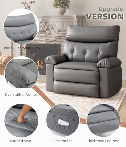 Image of GarveeHome Oversized Recliner Chair - PU Leather Manual Recliner for Adults, Lazy Chair with 1.5X Sponge Comfort Arm and Back for Living Room, Bedroom