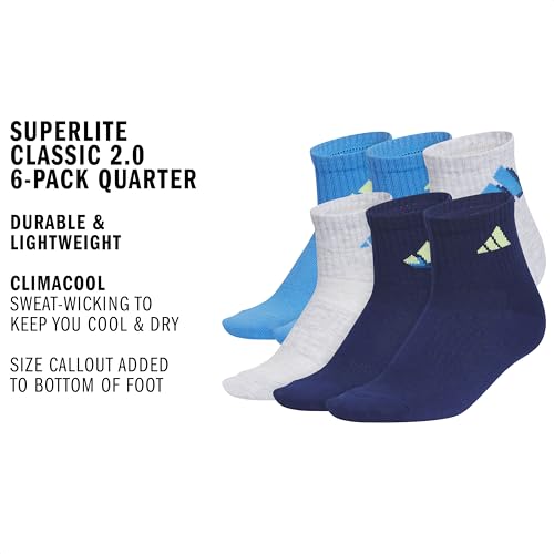 Image of adidas Unisex Kids Quarter Ankle Socks for Boys and Girls Youth (6-pack) Superlite Breathable and Lightweight Discontinued