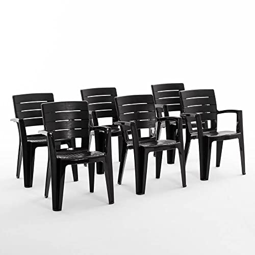 RATTATAN Anita - chaises d'extérieur et de Jardin empilables en résine Effet Bois avec accoudoirs (6, Anthracite)