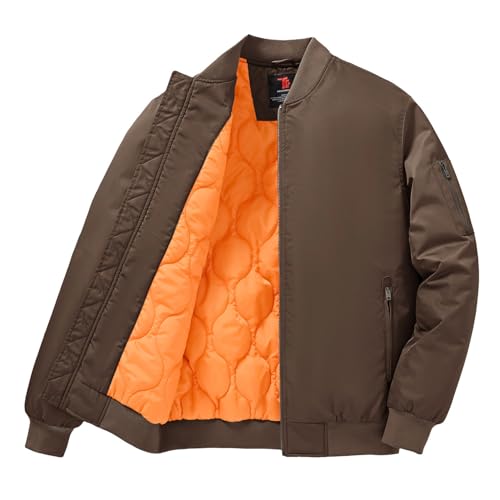 Gopune Men's Bomber Jacket Casual Fall Winter Warm Jacket Full Zip Padded Coats Outwear Coffee,XL