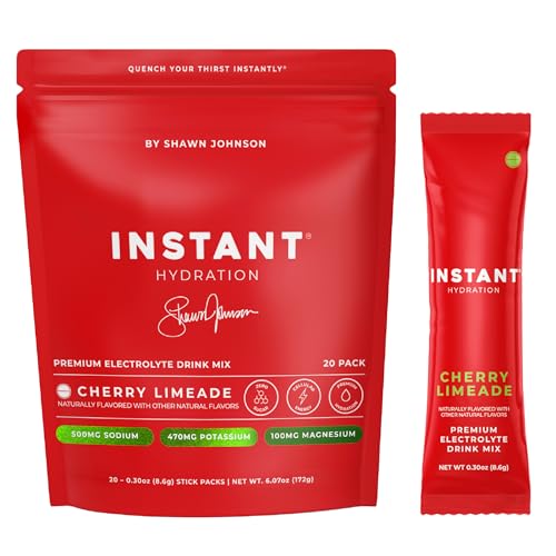 Instant Hydration Sugar Free Electrolytes Powder Packets - Shawn Johnson Cherry Limeade Electrolyte Drink Mix & Travel Essentials - Boost Recovery Brain Health Muscle & Tissue Support - 20 Sticks