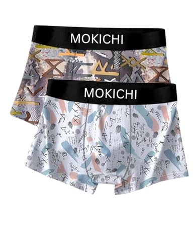Image of Men's Boxer Briefs Pack, Breathable Stretch Underwear with Wide Comfort Elastic Waistband, Soft Geometric Print Trunks, Multi-Pack