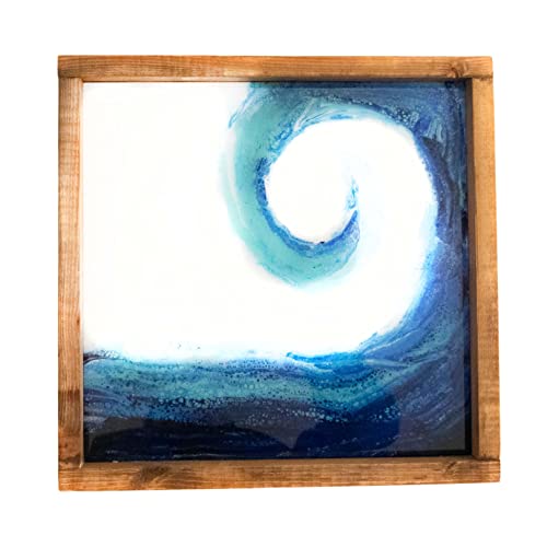 Schafer Art Studio - Turquoise Blue Wave Large Charcuterie Board, Serving Platter, Resin Ocean Coastal or Beach Home Décor