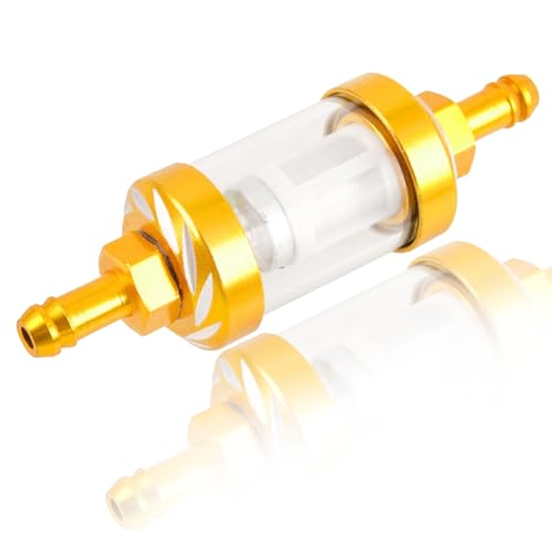 1 Pcs Golden Motorcycle Fuel Filter， Reusable Aluminum Alloy Glass Fuel Gasoline Filter， Corrosion Resistance, Washable Suitable For Atv Pit Off-Road Bicycles, Motorcycles, And Off-Road Vehicles