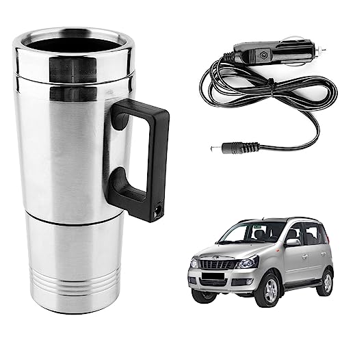 Image of Oshotto 12V Stainless Steel Car Heating Kettle /Mug, Travel Friendly electric Tea /Coffee maker Compatible with Mahindra Quanto (300ml) - Silver