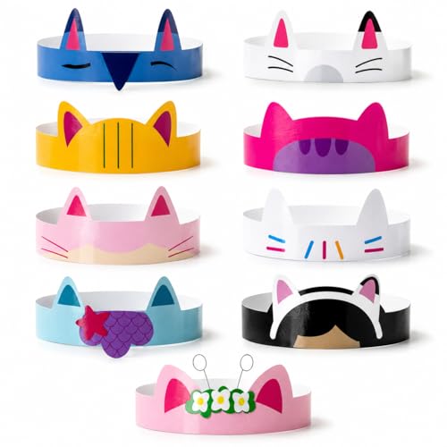 HANEI 18 Cat Dollhouse & Friends Paper Crowns Headbands Tiara Party Favors