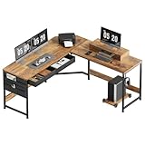 YeTom l字デスク机 pcデスク 作業机 125cm x 125cm ゲーミングデスク 収納袋付き勉強机引き出し付きデスクL字型 PC 勉強机 作業 在宅勤務 ビンテージ