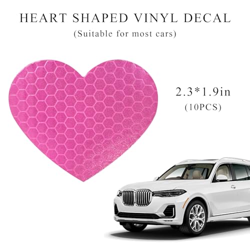 Image of 10PCS Vinyl Decal for Cars, High Intensity Reflective Sticker Night Safety Sign Bumper Decals, Waterproof Grid Vinyl Stickers Scratch Cover for Auto Window Laptop (Heart, Pink)