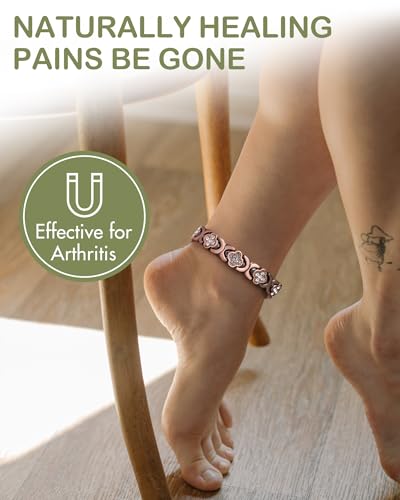 Feraco Copper Ankle Bracelet for Women, 99.99% Pure Copper Magnetic Anklet with 3800 Gauss Neodymium Magnet, Adjustable with Sizing Tool, [Adjustable], Copper, no gemstone