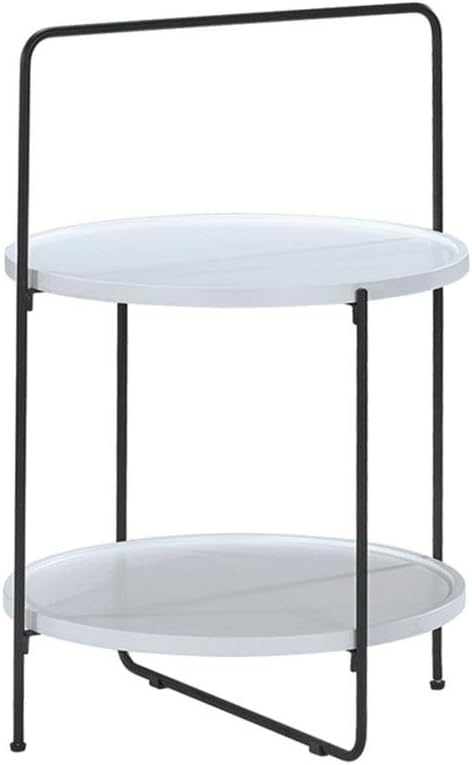 ZHAOYONGLI Tables,End Tables,Side Table Double-Layer Creative Side Wrought Iron Metal Round Table Living Room Modern Minimalist Sofa Solid Wood Corner (Color : White, Size : 454568cm)