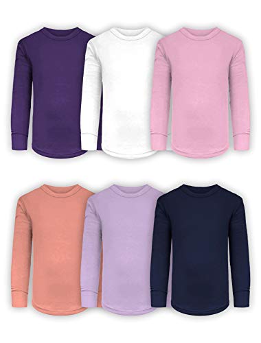 Girls/Boys/Toddler 6 Pack Athletic Performance Long Sleeve Undershirt Tops/Base Layer Cotton Stretch Shirts (6 Pack - Pastels, 4)