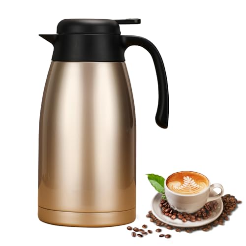 2.2L Thermal Coffee Carafe Jug, Insulated Coffee Jugs, Stainless Steel Thermal Teapot, Double Walled Vacuum Insulated Tea Carafe Flask, BPA Free, Warm&Cold Retention for Tea,Water and Drink-Golden