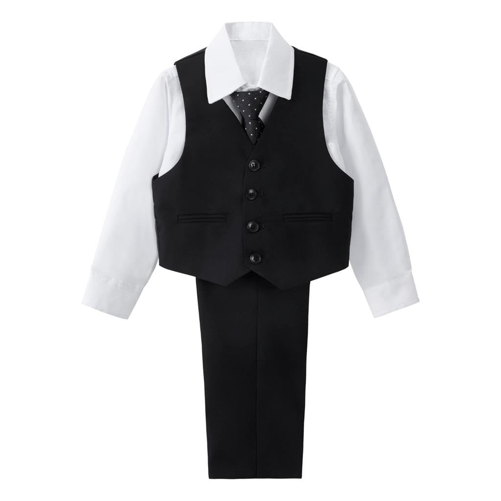 Lito Angels Jungen 5-teiliges Smoking-Anzug-Set, Marineblau/Schwarz | Doppelreihig, 5-teilig: Sakko, Weste, Hemd, Hose, Krawatte, Sakko mit Revers, Hochzeit, Taufe, Kommunion
