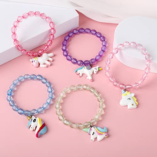 5pc Colorful Unicorn Bracelet, Little Girl Animal Jewelry, Teens Kids Owl Pendant Beaded Bracelet Girl Party Favor Pretend Play Jewelry3