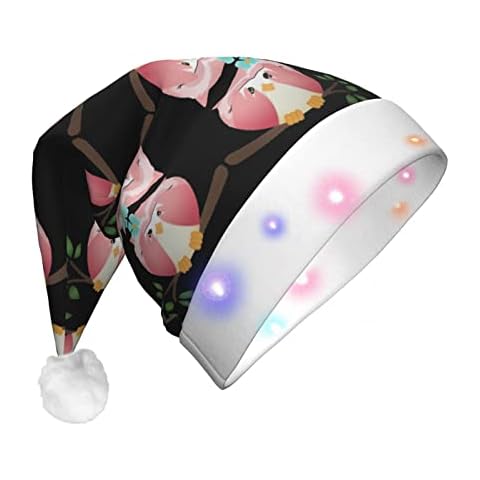 SEMRUAG Christmas Hat For Adults A Pink Owl Print Led Christmas Hat For Adult,For Party Supplies Cover