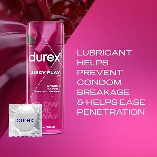 Durex Water Based Lube for Sex, Cherry Flavored, Anal & Sex Lube for Women & Men, Personal Lubricant for Oral & Anal,Lubricant & Toy Lube, 3.38 fl oz