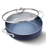 KOCH SYSTEME CS 12 Inch Nonstick Deep Frying Pan with Lid, 5.5 Quart Double Handled Saute Pan, Large Ceramic Skillet Pan, Dishwasher & Oven Safe, Induction Compatible, Toxin-Free, Blue