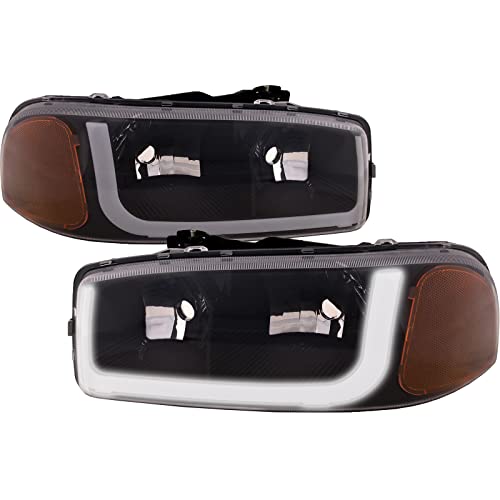 HEADLIGHTSDEPOT Headlight Compatible With GMC Sierra GMC Yukon 1500 99-06 Left Right Pair Halogen Headlight Clear Lens