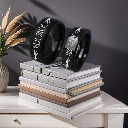 Black Her Jack His Sally Rings Promise Wedding Band for Women Men Comfort Fit Stainless Steel Romantic Eternity Engagement Wedding Anniversary Rings3