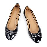 Dernolsea Womens Ballet Flats, Patent Leather Bow Round Toe Foldable Flat Slip On Pumps Dolly Ballerina Shoes Black Size 7
