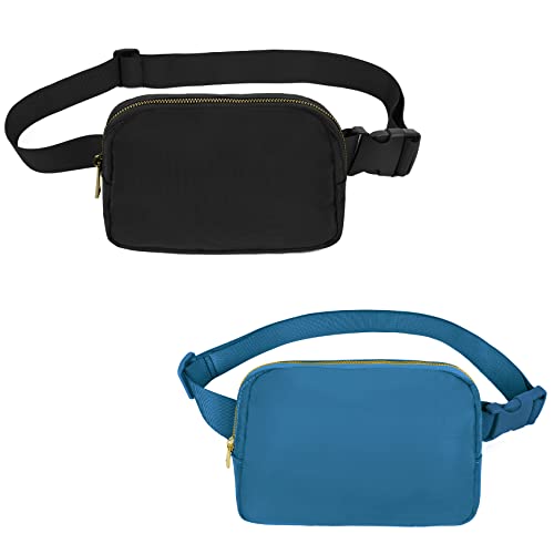 Image of VOROLO Fanny Pack For Women And Men Crossbody Bag Black+Blue | Adjustable Strap Graduation Gifts Lightweight Travel Running