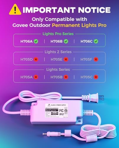 HIQCVOU IP67 Waterproof Power Supply for Govee H706A, H706B, H706C (White) - 1