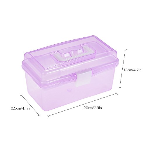 Image of Craft Storage Container with Handle 2 Layer Stack Carry Portable Plastic Bin Case Used for Organizing Stationery Sewing Jewelry Beauty Supplies (Purple)