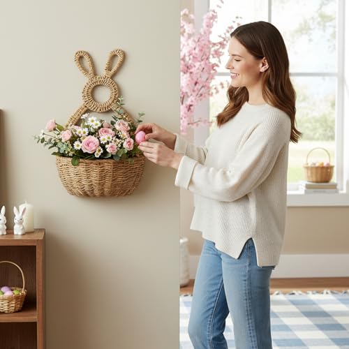 Panier suspendu en osier pour Pâques et décoration murale - 7
