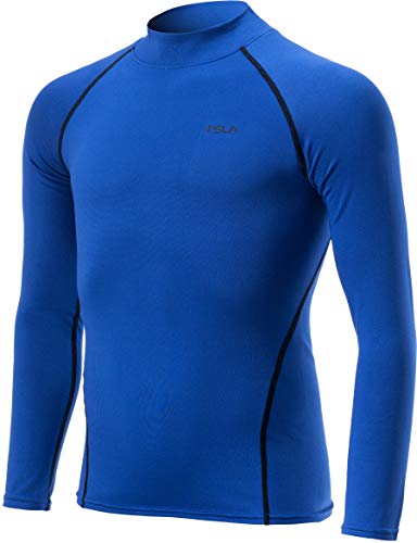 TSLA Kid's Thermal Long Sleeve Tops, Mock Turtle Neck Fleece Lined Compression Base Layer Shirts, Thermal Mock Neck(zut32) - Blue, Medium [Height 4ft6in - 5ft]