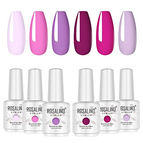 Rosalind 15ml 6pcs Nail Polish Set Soak Off UV LED of Nail Art Design Decoration Light Pink Colorful Series Nail Polish Set