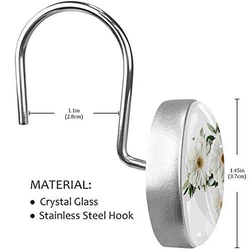 Crochets de rideau de douche marguerites blanches en acier inoxydable - Lot de 12 pièces pour bain