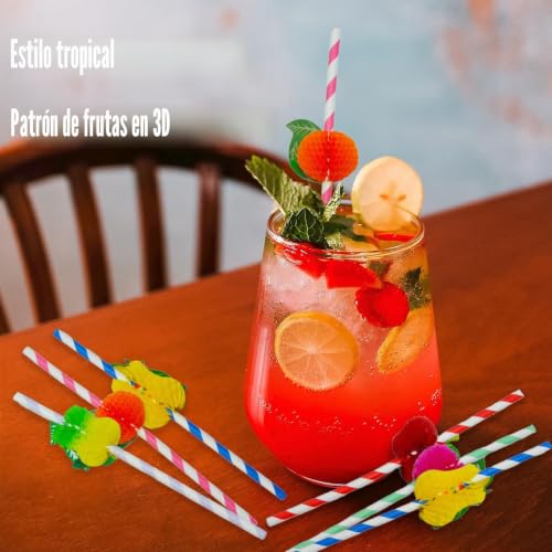 Miniatura 2 de Set De 70 Pajitas 3d Tropicales Y De Frutas Hawaianas Para Zumos, Bebidas Frías, Cócteles, Fiestas En La Playa, Cumpleaños