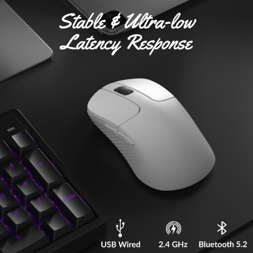 Image of Keychron M3 Mini Wireless Optical Mouse, Bluetooth 5.2 /2.4 GHz /Wired Gaming Mouse, Programmable PixArt 3311 Sensor with up to 12,000 DPI / 300 IPS, Lightweight Ergonomic for Windows Mac Linux - White