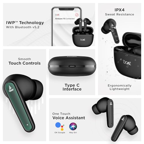 Image of Boat Airdopes 115 in Ear TWS Earbuds with ENx & Beast Mode, Upto 24 Hrs Playback and ASAP Charge(Active Black)