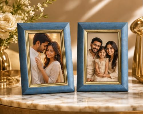 Image of 4x6 Inch Photo Frame Set of 2 - Acrylic Front Table Top Photo Frames with Stand, Dual Orientation Portrait & Landscape Display for Home Office Decor (dusk blue)