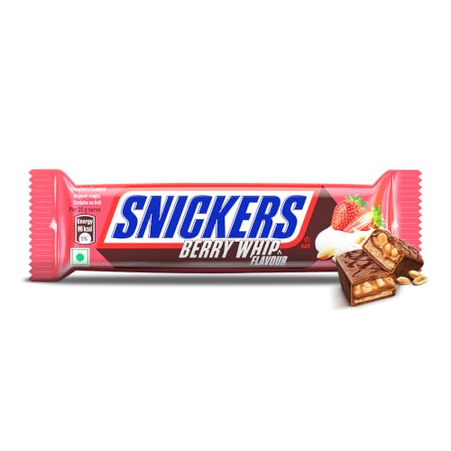 Image of Snickers Berry Whip Flavoured Chocolate Bar | Loaded with Crunchy Peanuts, Nougat & Caramel | Irresistibly Nutty Chocolate Bar | 40g | Pack of 6