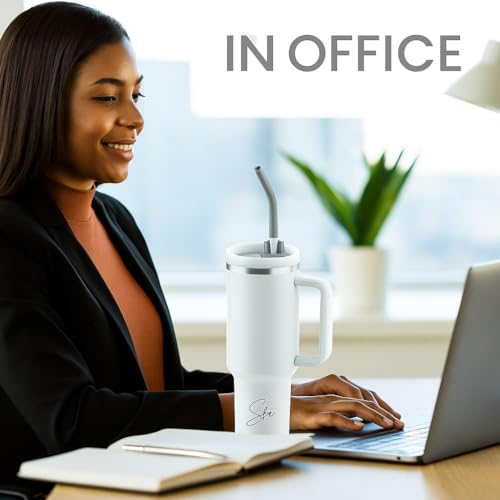 Image of SKi Homeware Insulated Tumbler Mug, 1250 ML, Stainless Steel, with Handle and Straw (White)