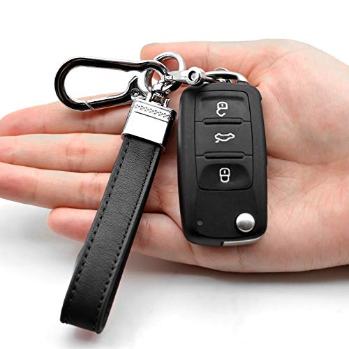 Multifunctional Car And Home Keychain Black Genuine Leather Key Chain And Metal Key Rings For Men Women, With 360 Degree Rotatable Snap Swivel And Anti-Lost Screw #TOP2