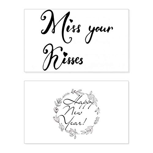 Tarjeta de felicitación de Año Nuevo con texto impreso "Miss Your Kisses"