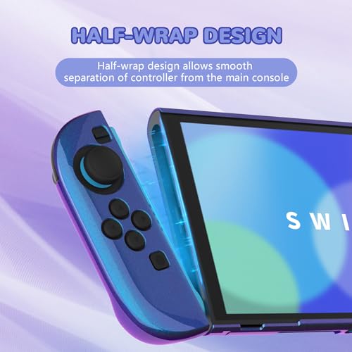 Image of PlayVital Glossy Protective Case for Nintendo Switch 2 with Extra Stand & Thumb Grip Caps | Solid Color Series, Chameleon Purple Blue