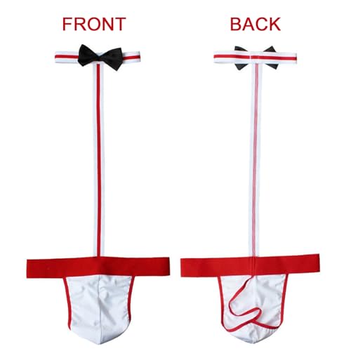 Sexy Mankini Briefs with Bowtie Suspender Swimsuit Swimwear Thong Underwear Romantic Gifts for Men White2