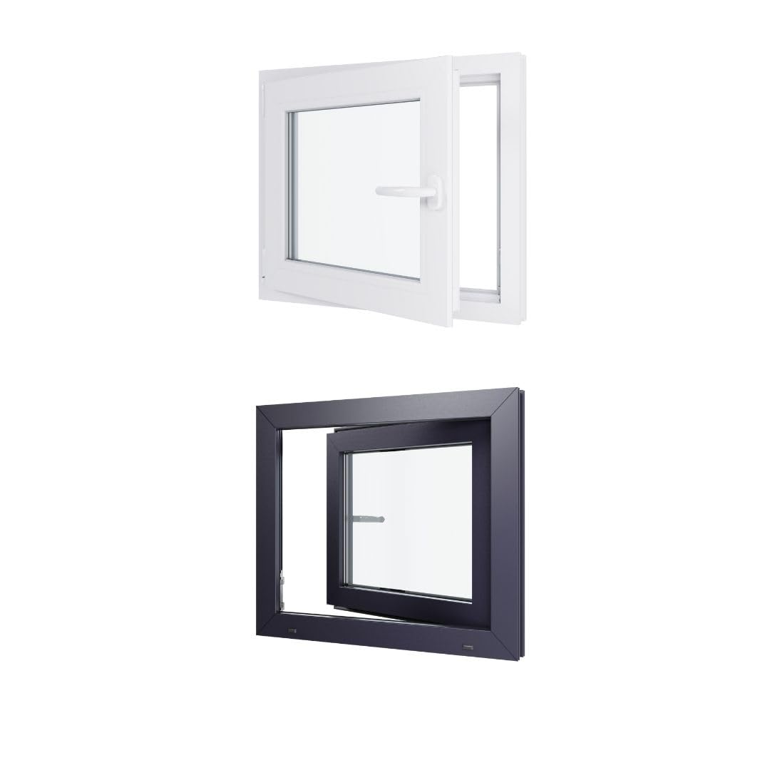 Ventana de PVC bicolor – Triple acristalamiento – Tirante izquierdo – Blanco y antracita. – LxH: